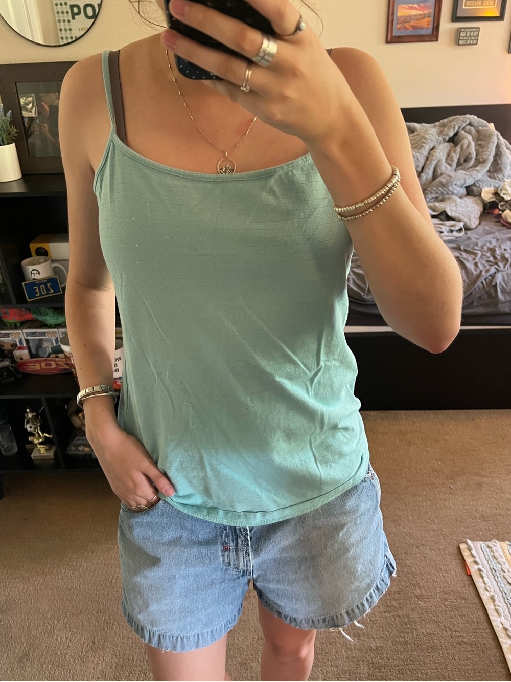 Teal striped tank top